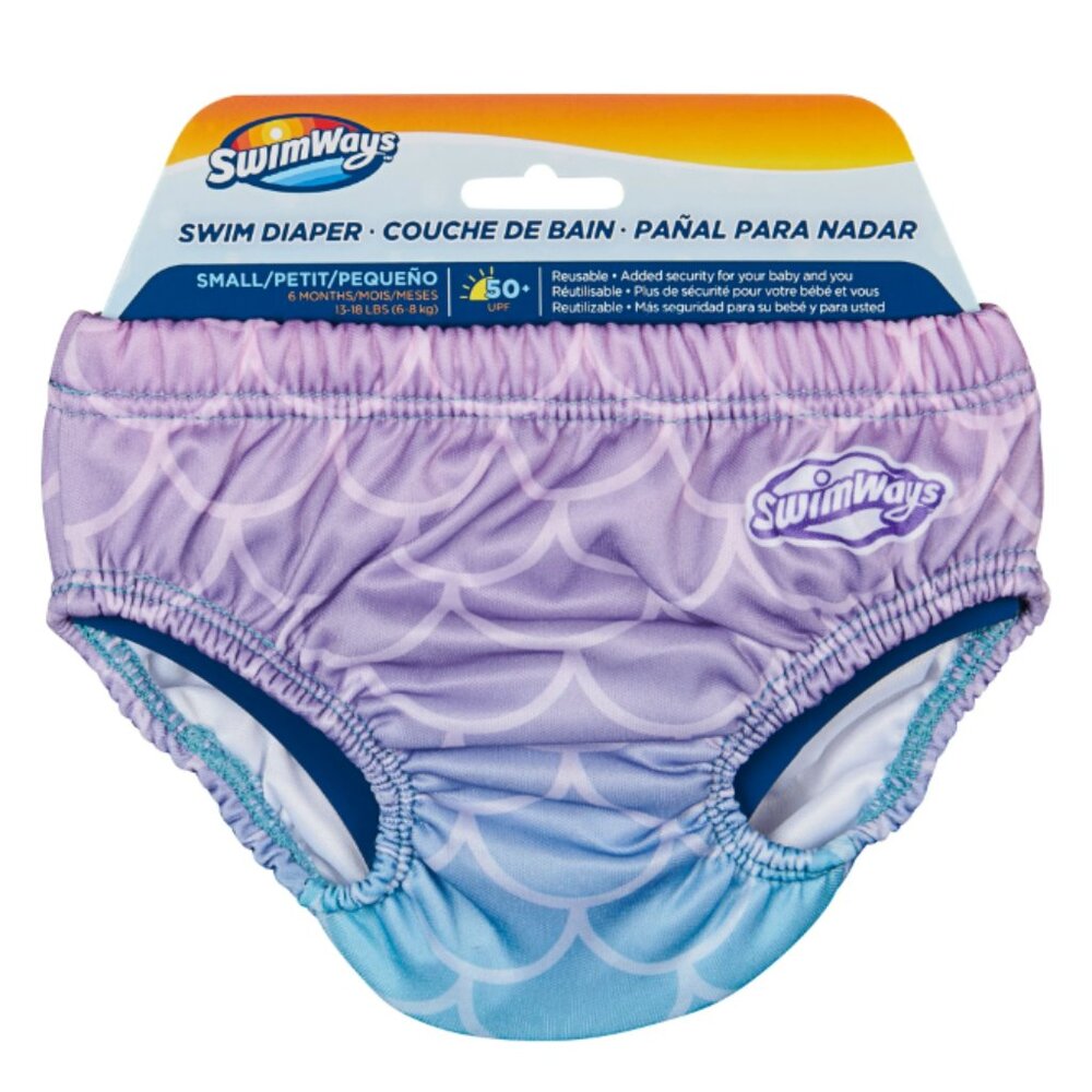 NEW SwimWays Reusable Mermaid Swim Diaper 50+ UPF Small 6M 13-18 lb Med 18-22 lb
